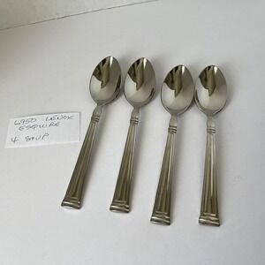 Lenox ESQUIRE Glossy 18/10 Stainless Steel Lot of 4 Soup Spoons 7" China
